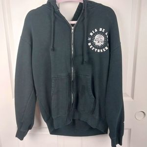 Deftones Men's Medium Black Floral Sleeve Skull Concert Zipup Hoodie